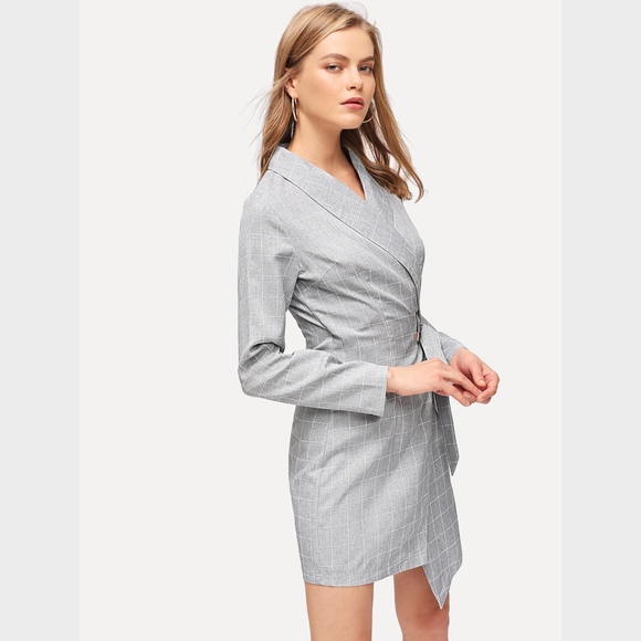 Shawl Collar Surplice Wrap Tie Asymmetrical Dress - Picture 3 of 8